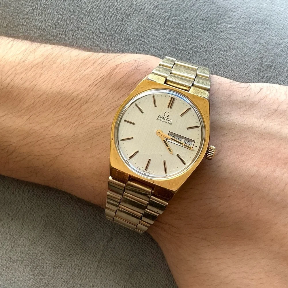 Omega Gold-Tone Men's Automatic Watch with Silver Dial
